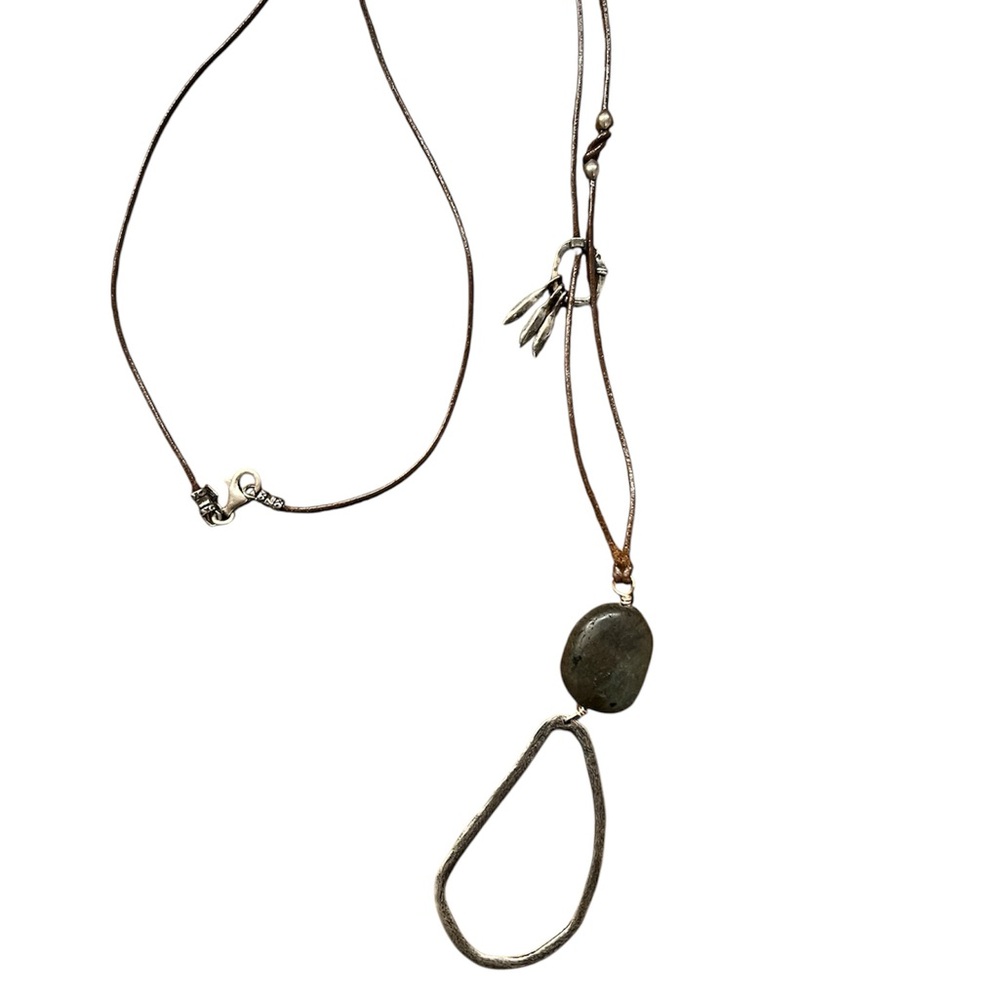 Silpada  925 Sterling Silver Labradorite Stone Leather Pendant Necklace N1940